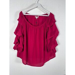 Catherine Malandrino Womens Red Ruffle Sleeve Off-The-Shoulder Blouse Top 1X New